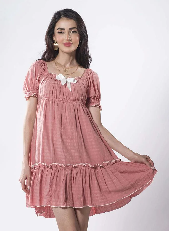 فيرجيو VIRGIO 100% Viscose Ruffled Bow Mini Dress