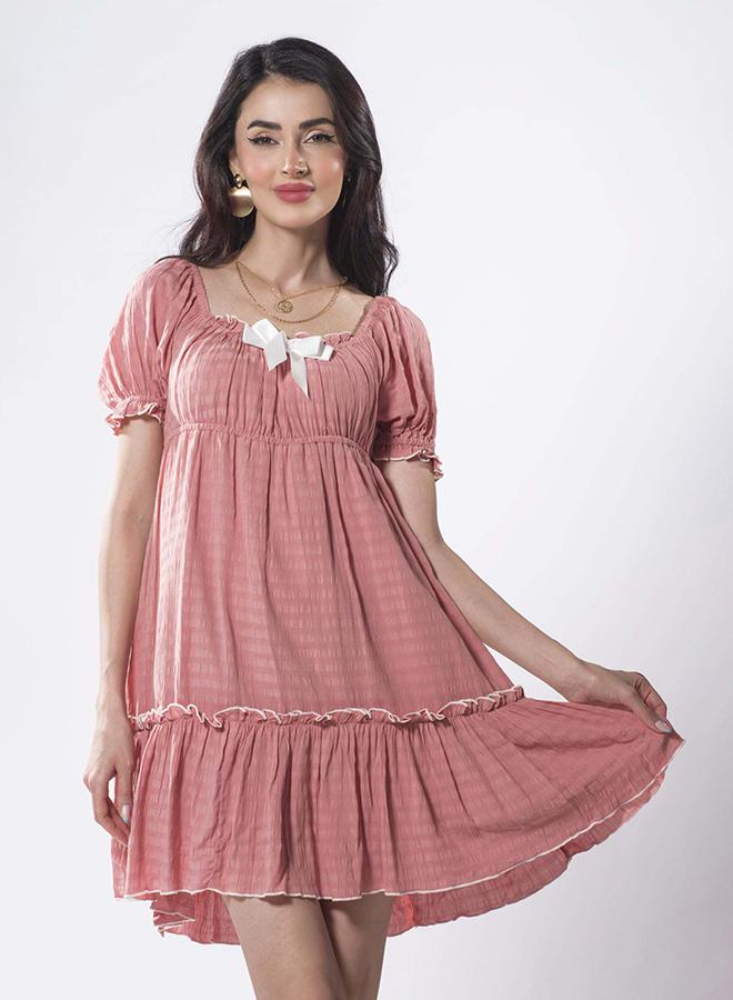 Virgio VIRGIO 100% Viscose Ruffled Bow Mini Dress - Image 1
