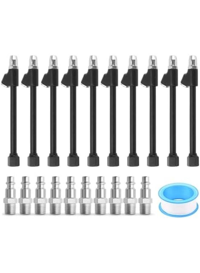 رأس مزدوج هواء تشاك 1 4 FNPT سبيكة الزنك مرن زاوية نفخ الإطارات 10 حزمة أسود - Image 1