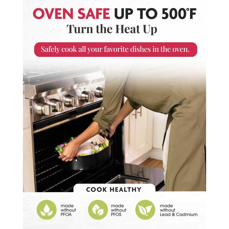 Granitestone 16 Inch Large Roasting Pan with Lid - Ultra Nonstick Roaster Oven with Grooved Bottom for Basting, Whole Turkey Roasting Pan for Oven Serves 1- 5, Dishwasher Safe, 100% PFOA Free - Image 5