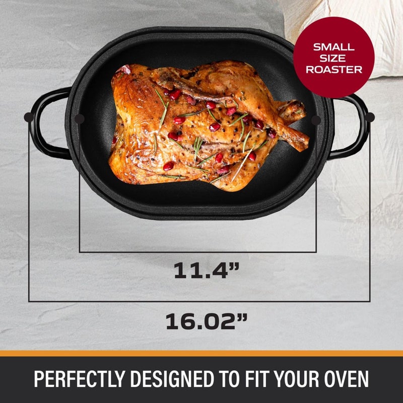 Granitestone 16 Inch Large Roasting Pan with Lid - Ultra Nonstick Roaster Oven with Grooved Bottom for Basting, Whole Turkey Roasting Pan for Oven Serves 1- 5, Dishwasher Safe, 100% PFOA Free - Image 2