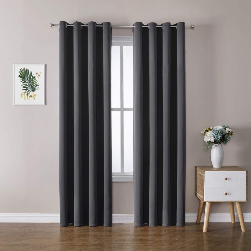 ChrisDowa Grommet Room Darkening Curtains for Bedroom and Living Room - 2 Panels Set Thermal Insulated Blackout Curtains (Dark Grey  52W x 95L) - Image 1