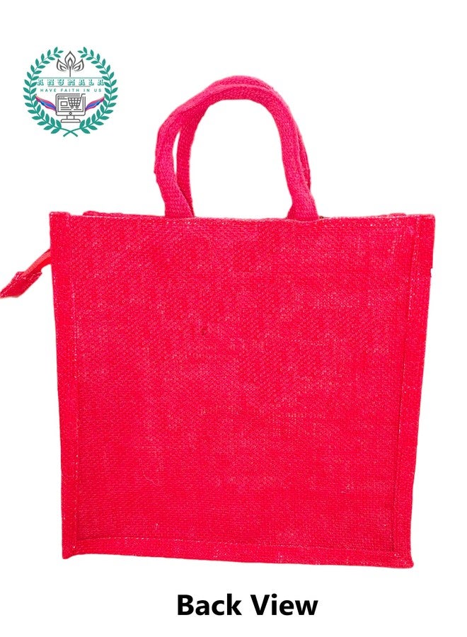 Anumala®Jute Bags with MadhuBaani Print for Daily use| Tote Bag with Two Pockets ǀ Lunch Bag ǀ Multipurpose Bag ǀ Reusable | Grocery |Return Gift | Multicolor (11x11x5) inches (Multi_Pack_Of_6pcs) - Image 5