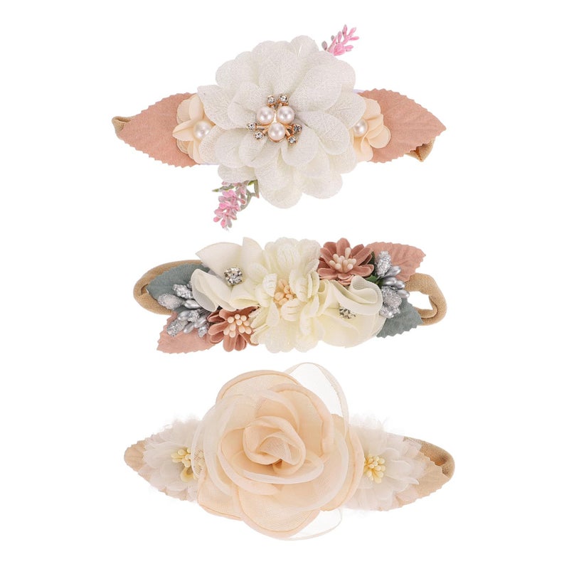 3pcs Newborn Flower Headbands Rhinestone Design Photo Shoot Accessory - Image 2