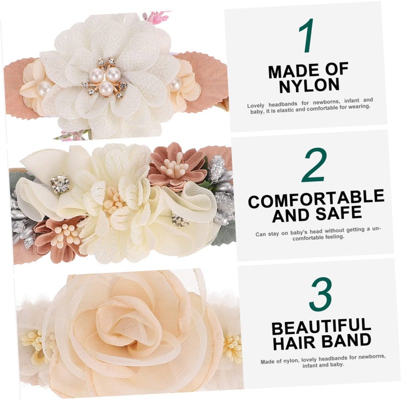 3pcs Newborn Flower Headbands Rhinestone Design Photo Shoot Accessory - Image 4