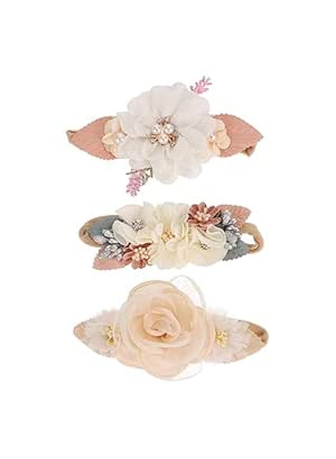 3pcs Newborn Flower Headbands Rhinestone Design Photo Shoot Accessory - Image 1