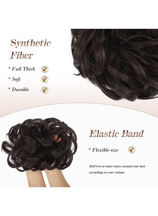 FESHFEN قطعة شعر كعكة فوضوية متوسطة البني مموجة ومجعدة كبيرة لرباطات الشعر وامتدادات صناعية لتسريحات الشعر للنساء والفتيات - Image 4
