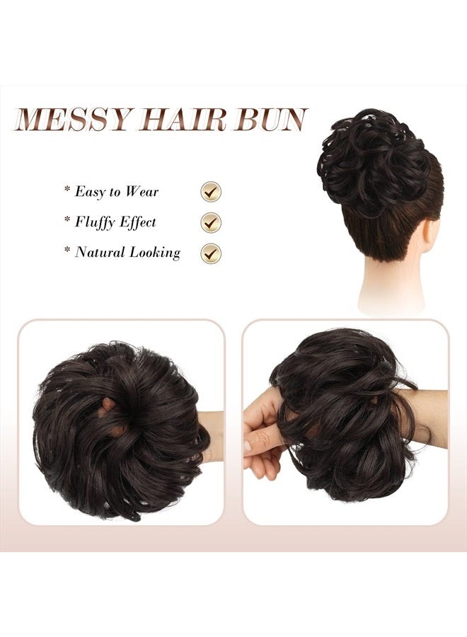 FESHFEN قطعة شعر كعكة فوضوية متوسطة البني مموجة ومجعدة كبيرة لرباطات الشعر وامتدادات صناعية لتسريحات الشعر للنساء والفتيات - Image 3