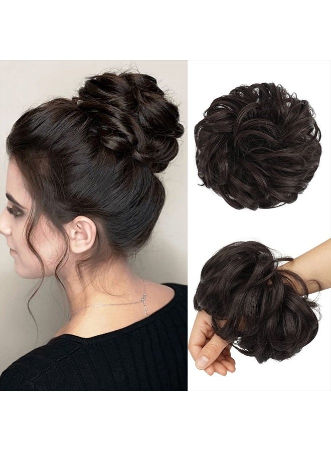 FESHFEN قطعة شعر كعكة فوضوية متوسطة البني مموجة ومجعدة كبيرة لرباطات الشعر وامتدادات صناعية لتسريحات الشعر للنساء والفتيات - Image 1