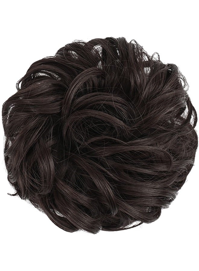 FESHFEN قطعة شعر كعكة فوضوية متوسطة البني مموجة ومجعدة كبيرة لرباطات الشعر وامتدادات صناعية لتسريحات الشعر للنساء والفتيات - Image 2