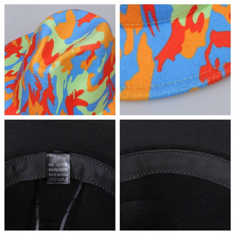 British Style Jazz Hat, Wool Graffiti Colorful Fedora With Belt, Wide-Brimmed Hat For Men And Women, Versatile Wide-Brimmed Hat - Image 3