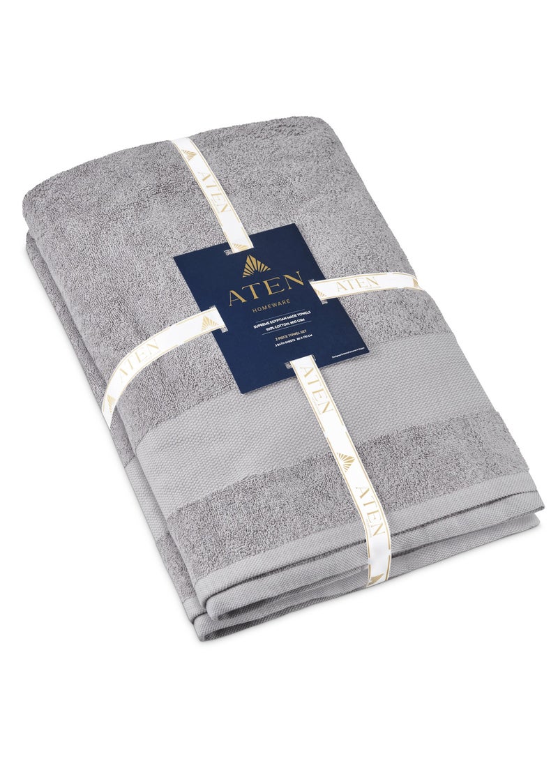 Aten Homeware ATEN Homeware Supreme Egyptian Cotton Bath Sheet Set – 2 Piece Set with 2 Jumbo Size Bath Sheets 90 x 160 cm, Ultra Soft, Highly Absorbent, OEKO-TEX Certified, Made in Egypt - (Grey) - 2 PIECES - Image 5