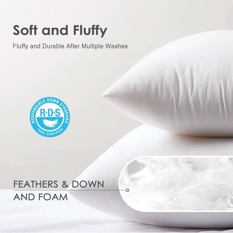 TOPGREEN TOPGREEN Feather Throw Pillow Inserts 2 Pack | 16 x 16 Square Deco Pillow for Bed  Sofa  and Couch | 100% Cotton Shell  Soft Medium Decorative Pillow Core Set of 2 (White)  - Image 2