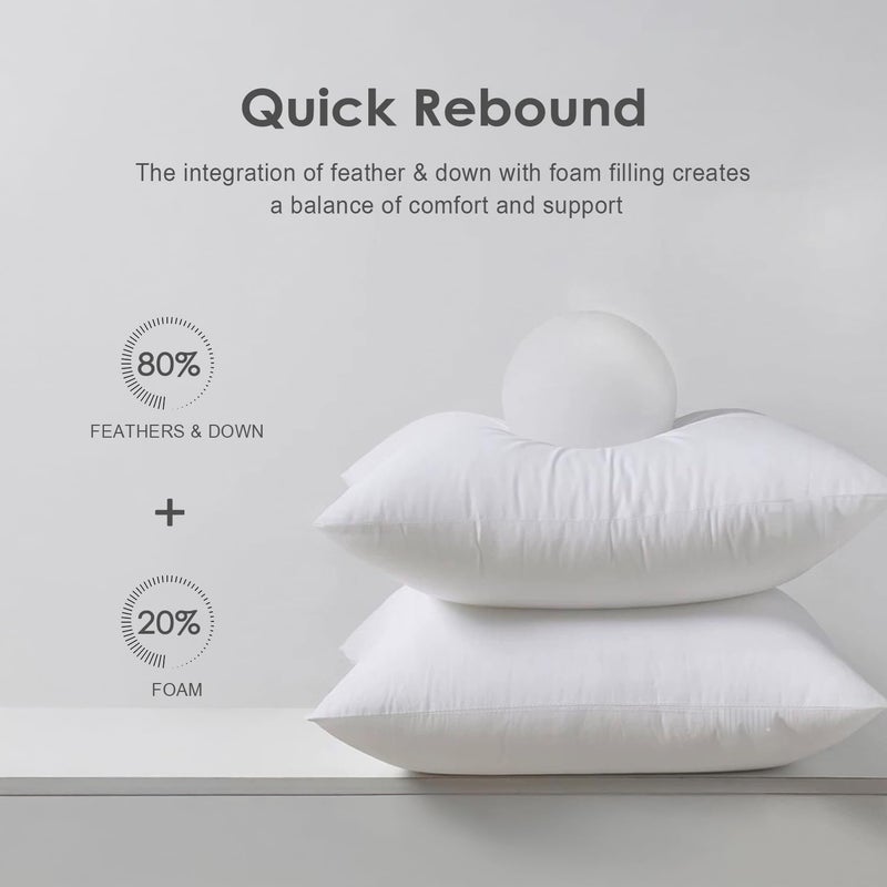 TOPGREEN TOPGREEN Feather Throw Pillow Inserts 2 Pack | 16 x 16 Square Deco Pillow for Bed  Sofa  and Couch | 100% Cotton Shell  Soft Medium Decorative Pillow Core Set of 2 (White)  - Image 3