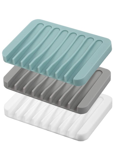 Self Draining Soap Dishes, 3 Pcs Silicone Soap Saver, Waterfall Drainer Soap Holder for Bathroom, Extend Soap Life, Keep Soap Bars Dry Clean & Easy Cleaning