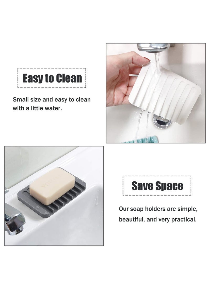 Self Draining Soap Dishes, 3 Pcs Silicone Soap Saver, Waterfall Drainer Soap Holder for Bathroom, Extend Soap Life, Keep Soap Bars Dry Clean & Easy Cleaning