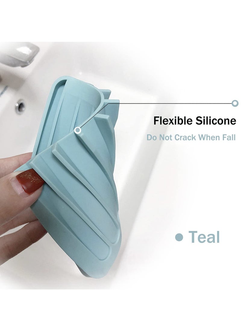 Self Draining Soap Dishes, 3 Pcs Silicone Soap Saver, Waterfall Drainer Soap Holder for Bathroom, Extend Soap Life, Keep Soap Bars Dry Clean & Easy Cleaning