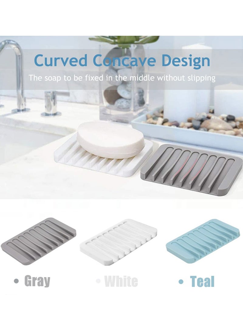 Self Draining Soap Dishes, 3 Pcs Silicone Soap Saver, Waterfall Drainer Soap Holder for Bathroom, Extend Soap Life, Keep Soap Bars Dry Clean & Easy Cleaning