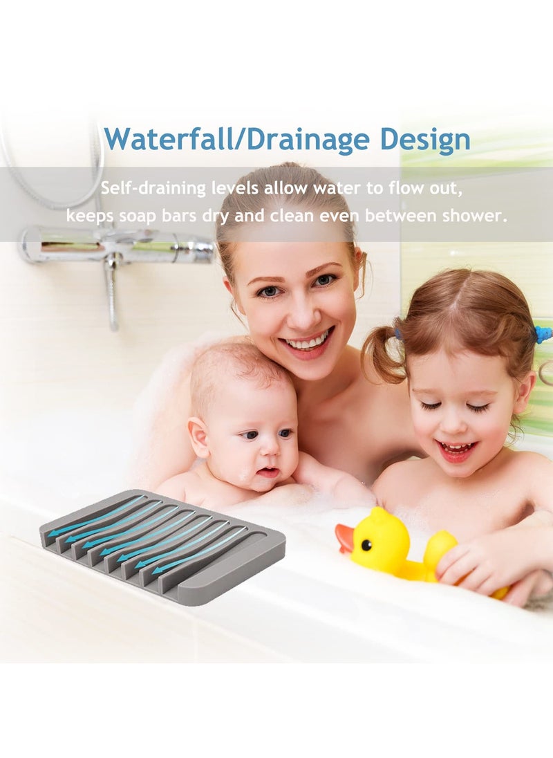 Self Draining Soap Dishes, 3 Pcs Silicone Soap Saver, Waterfall Drainer Soap Holder for Bathroom, Extend Soap Life, Keep Soap Bars Dry Clean & Easy Cleaning