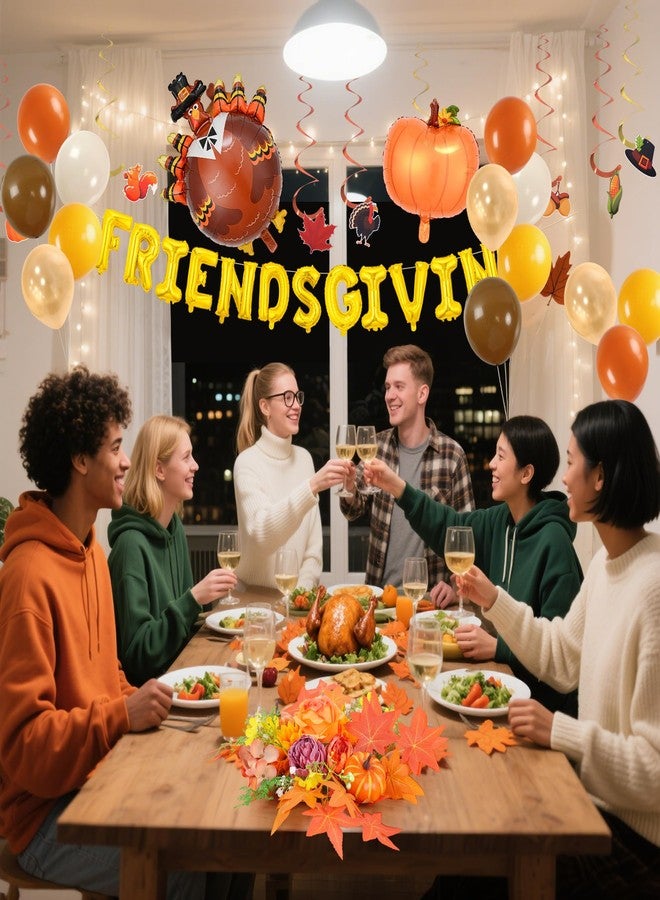 مجموعة زينة عيد الشكر من Party to Be، مكونة من 38 قطعة: لافتة بالونات Friendsgiving، بالونات حلزونية معلقة، طقم بالونات على شكل يقطينة وديك رومي، زينة طاولة عشاء من الزهور الاصطناعية لفصل الخريف - Image 5