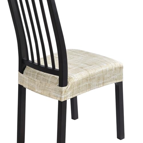 SearchI Stretch Dining Chair Seat Covers Set of 4 Soft Removable Washable Seat Covers for Dining Chairs Dining Room Seat Cover Protector RearCovered Beige LinenLook Print - Image 1