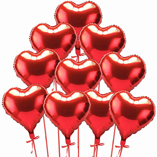 BinaryABC Foil Balloons,LOVE Heart Shape Helium Valentines Wedding Birthday Party Decorations,Approx,45cm,10 pieces(Red) - Image 2