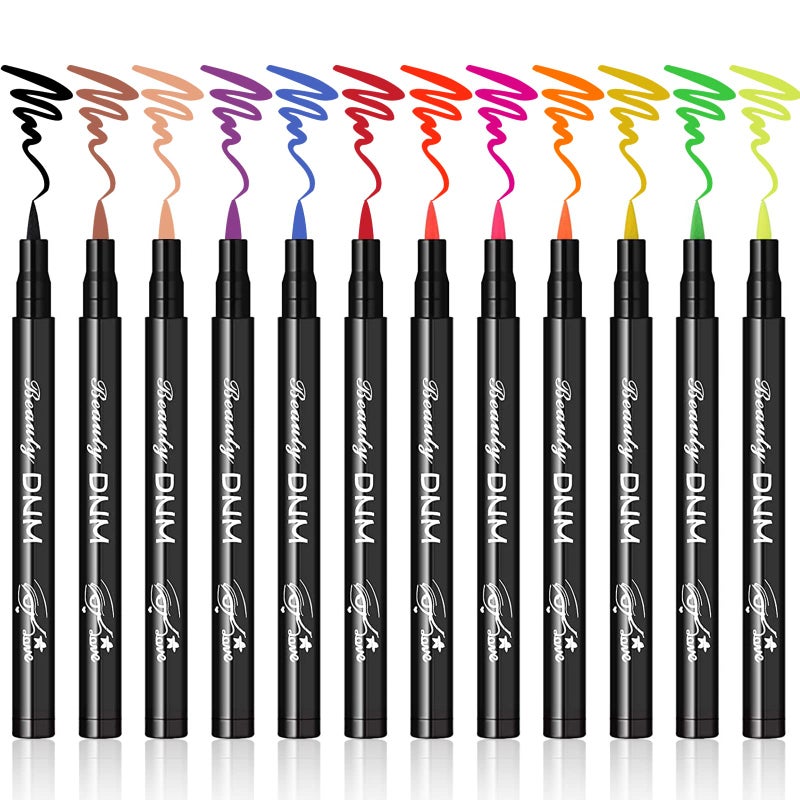 LOKFAR 12 Colors Matte Liquid Eyeliner Colorful Set Matte Liquid Colorful EyeLiner Pen Neon Colored Eyeliner Eye Makeup Long Lasting WaterProof SmudgeProof Smooth Liquid Eyeliner Pen A