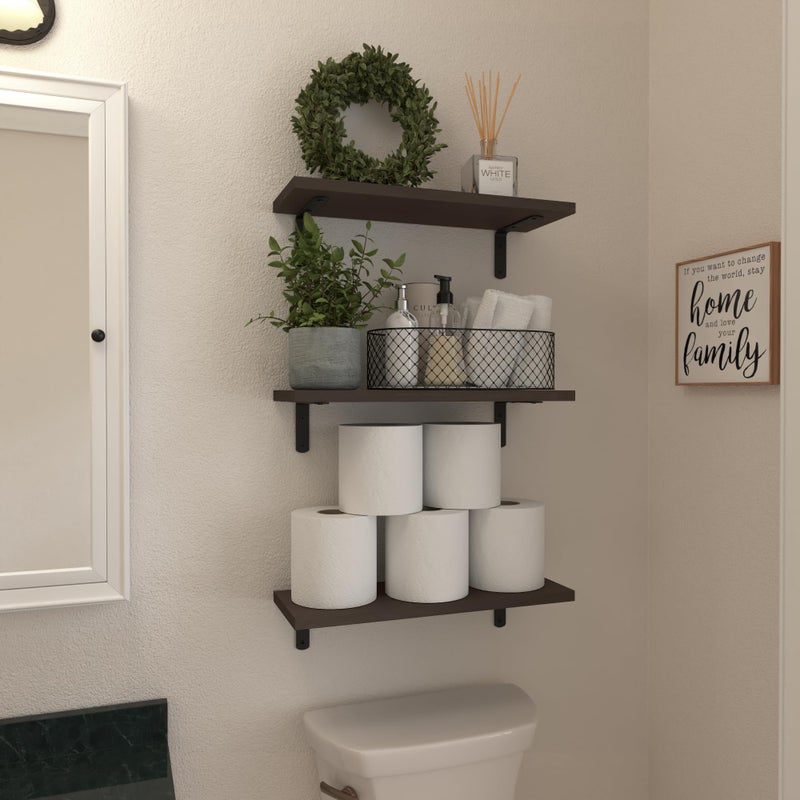 WOPITUES Wood Floating Shelves Set of 6, Shelves for Wall Decor, Farmhouse Shelf for Bedroom, Bathroom Storage Shelves, Book Shelves for Living Room, Dark Brown - Image 3