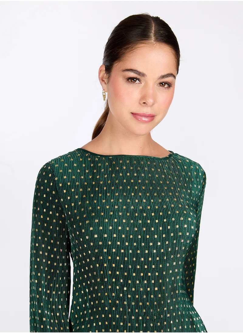 Little Mistress Crew Neck Plisse Dress