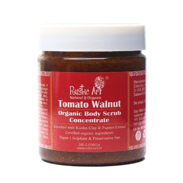 Rustic Art Organic Tomato Walnut Body Scrub Concentrate Removes dead skin makes skin soft 200g - Image 3