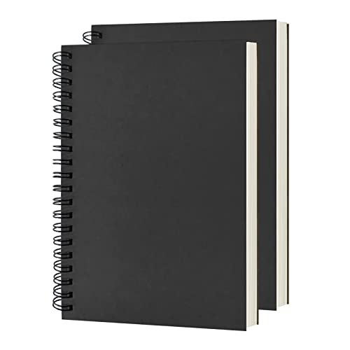 DSTELIN Blank Spiral Notebook, 2-Pack, Soft Cover, Sketch book, 100 Pages / 50 Sheets, 7.5 inch x 5.1 inch, 100GSM, (Black) - Image 1