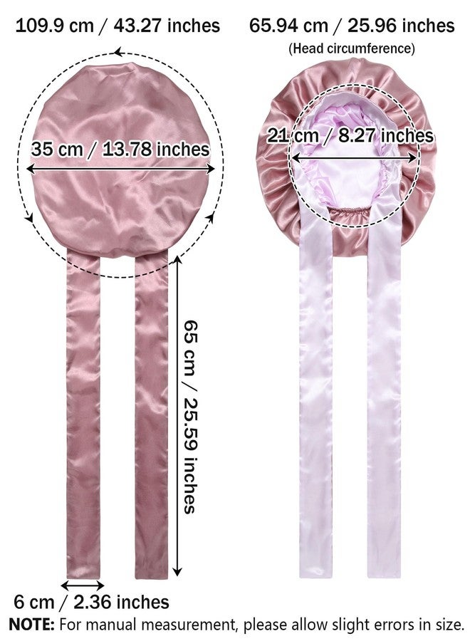 AWAYTR Satin Silk Hair Bonnets for Women Curly Hair Wrap for Sleeping Cap Reversible Bonnet with Tie Band Night Double Layer Sleep Cap ( Reversible Satin Bonnet(Bean Paste + Light Purple - Image 3