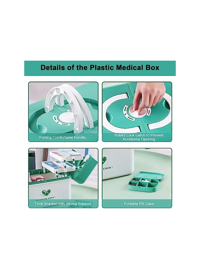 Raxoom Storage Box Plastic Medical Organizer Portable 3-Tier Medical Storage Containers Child Proof Medicine Cabinet Chest Family Emergency First Aid Travel Kit Pill Case with Compartments Handle - Image 3