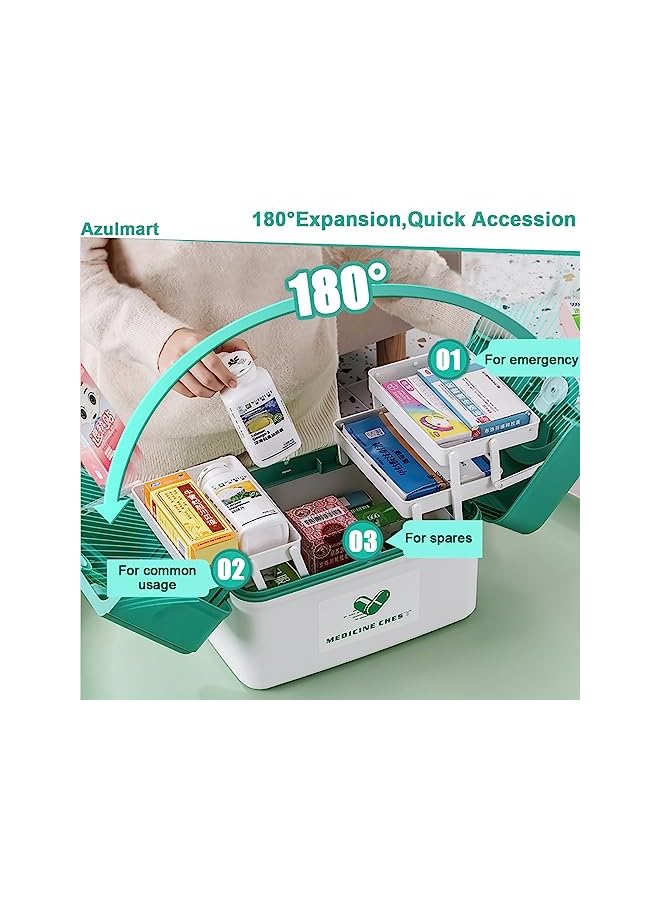 Raxoom Storage Box Plastic Medical Organizer Portable 3-Tier Medical Storage Containers Child Proof Medicine Cabinet Chest Family Emergency First Aid Travel Kit Pill Case with Compartments Handle - Image 4
