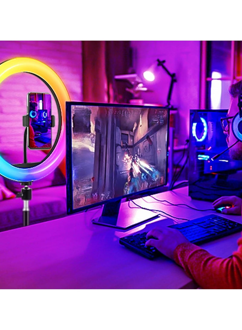 LED Ring Light with Tripod Stand & Phone Holder, 177cm/70" Tall, 40 RGB Modes, 13 Brightness Levels, Dimmable Selfie Circle Light for Makeup, YouTube, TikTok, and Live Streaming - USB Powered - Image 2