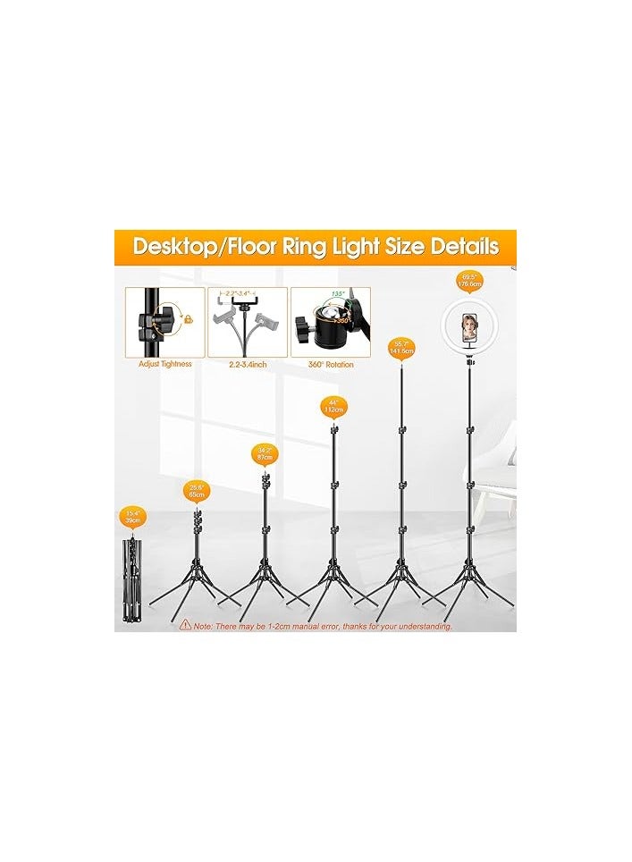 LED Ring Light with Tripod Stand & Phone Holder, 177cm/70" Tall, 40 RGB Modes, 13 Brightness Levels, Dimmable Selfie Circle Light for Makeup, YouTube, TikTok, and Live Streaming - USB Powered - Image 3