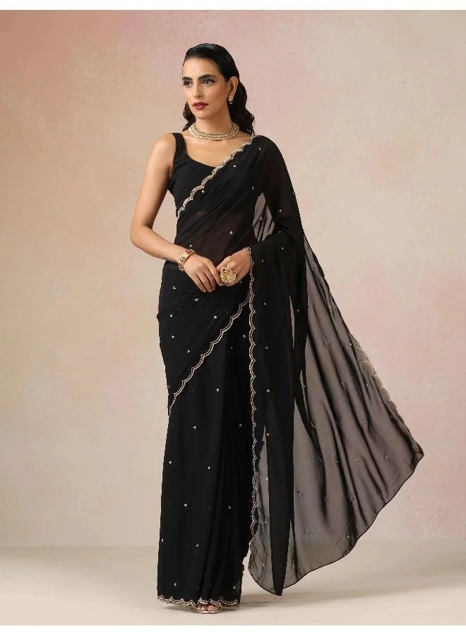 trueBrowns trueBrowns Black Georgette Embroidered Saree With unstitched Blouse