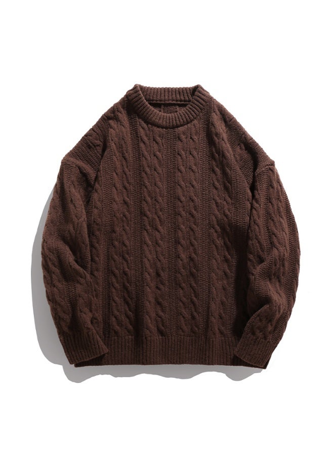 NIBEMINENT Men's Cable Knit Sweater Solid Color Vintage Design Oversized Streetwear Cozy Pullover Winter Knit Top - Image 1