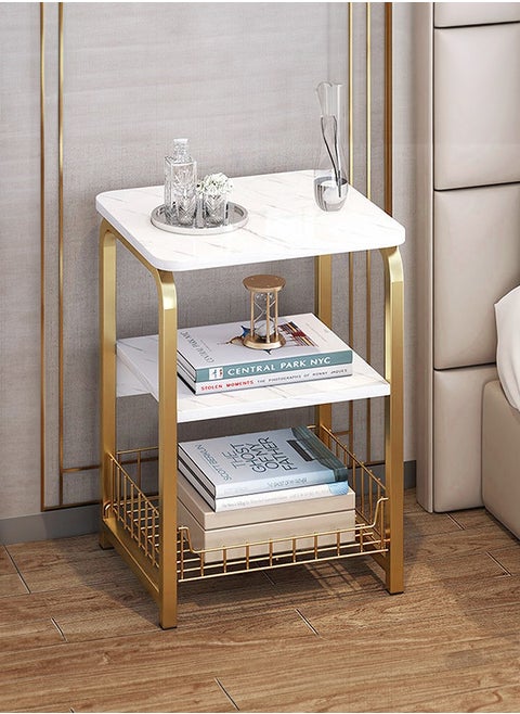 Square side table 3 layers with storage shelf easy to assemble white and gold small coffee table small storage bedside table suitable for living room bedroom tea room