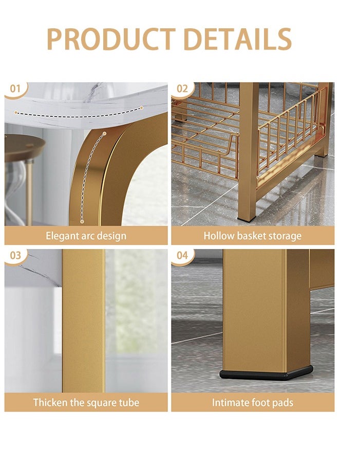 Square side table 3 layers with storage shelf easy to assemble white and gold small coffee table small storage bedside table suitable for living room bedroom tea room