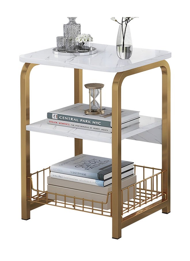 Square side table 3 layers with storage shelf easy to assemble white and gold small coffee table small storage bedside table suitable for living room bedroom tea room