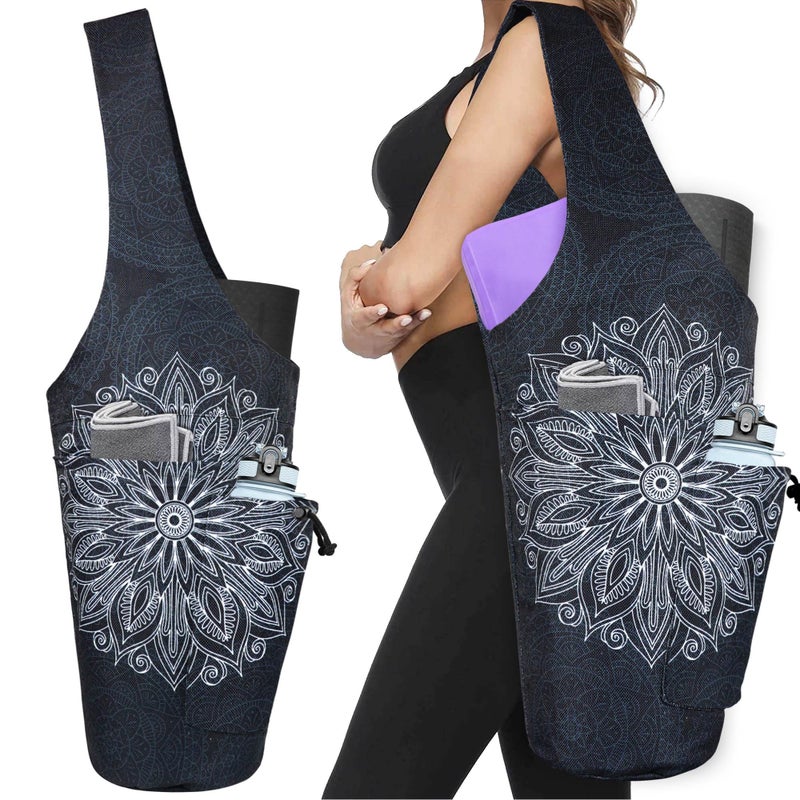 BagYG Yoga Mat Bag - Large Opening Long Tote Yoga Mat Carrier Holder Bag with Waterproof Wet Zipper Pocket and Drawstring Water Bottle Pocket - Yoga Bag Fit Most Size Mats - Mandala - Image 1