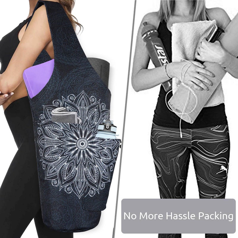 BagYG Yoga Mat Bag - Large Opening Long Tote Yoga Mat Carrier Holder Bag with Waterproof Wet Zipper Pocket and Drawstring Water Bottle Pocket - Yoga Bag Fit Most Size Mats - Mandala - Image 4
