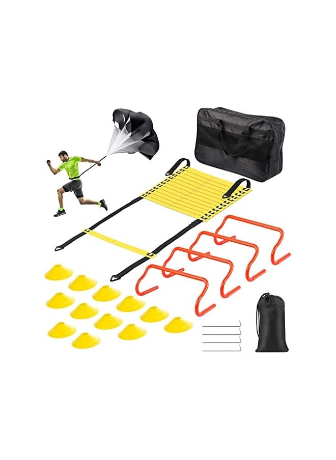 PROMASS Agility Ladder - Speed And Agility Training Equipment Set, Includes 6M Speed Ladder, Resistance Parachute, 4 Agility Hurdles, 12 Agility Cones For Soccer, Speed, Football, Exercise Training  - Image 2