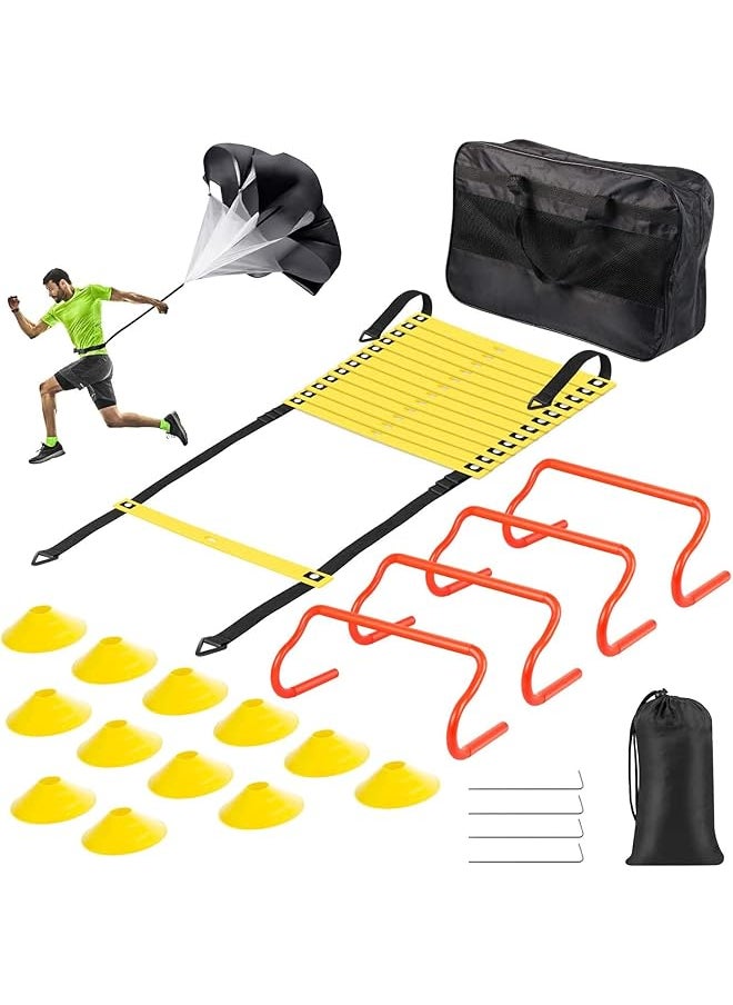 PROMASS Agility Ladder - Speed And Agility Training Equipment Set, Includes 6M Speed Ladder, Resistance Parachute, 4 Agility Hurdles, 12 Agility Cones For Soccer, Speed, Football, Exercise Training  - Image 1