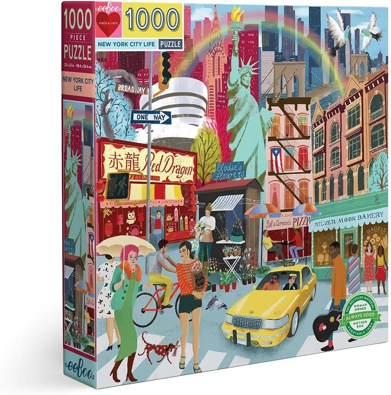 eeboo : Piece and Love New York Life 1000-piece Square Adult Jigsaw Puzzle, Jigsaw Puzzle for Adults and Families, Includes Glossy, Sturdy Pieces and Minimal Puzzle Dust - Image 1