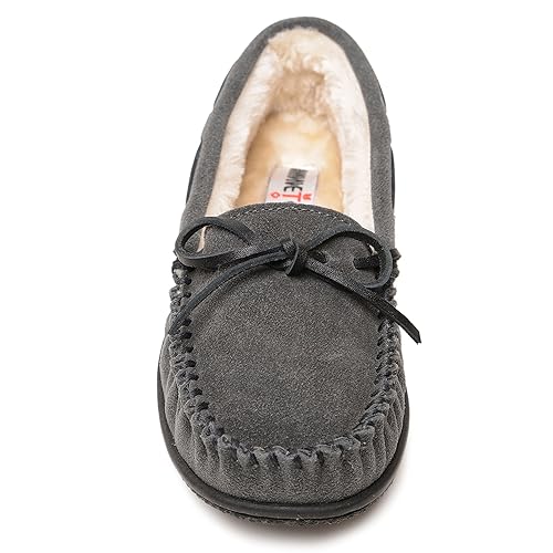 Minnetonka Women’s Camp Tie Moc — Cozy, Suede Moccasin Slippers for Women with Plush Pile Lining, Cushioned Footbed, and Durable Sole for Indoor & Outdoor Comfort, 7 M Charcoal - Image 2