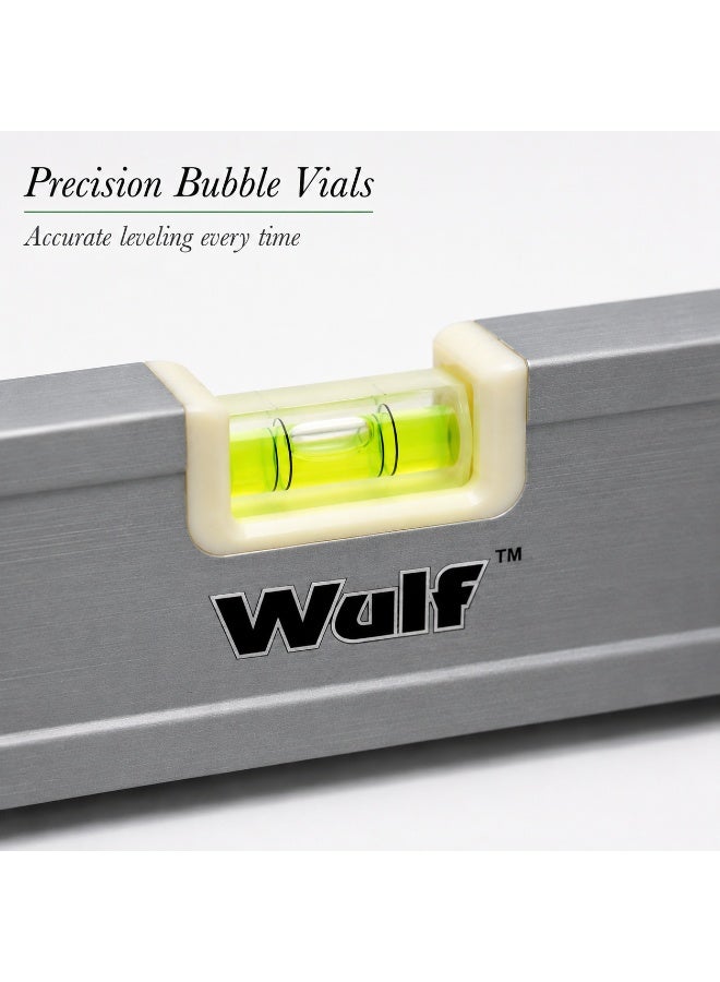 Wulf Aluminum Spirit Level 24 Inch 60cm Heavy Duty Bubble Level Tool with Horizontal Vertical and Angle Vials Accurate Measuring Tool for Construction Carpentry DIY Alignment - Image 3
