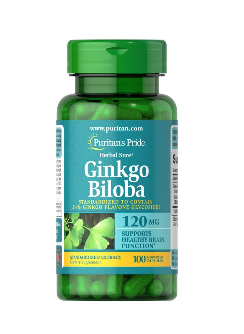Puritan's Pride Ginkgo Biloba Standardized Extract 120 mg 100's  - Image 1