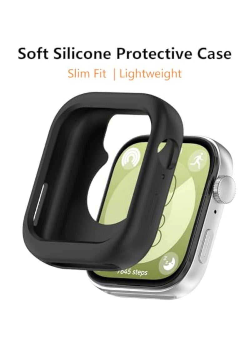 KASTWAVE 2Pcs Cases for Huawei Watch Fit 3, Flexible Silicone Cover, Shell Shockproof Scratch-Proof Protector Case, Smartwatch Accessories, Bumper Full Coverage Cover Defense Edge, White and Black - Image 3